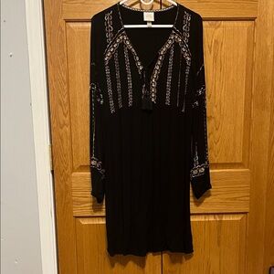 Knox Rose Black Embroidered Long Sleeve Dress